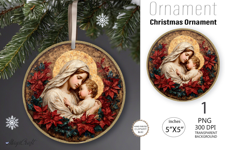 Christmas Nativity Scene|Round Ornament| Mary and Jesus