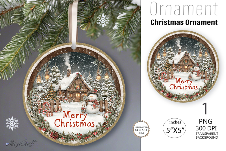 Christmas village Ornament| Merry Christmas Round Ornament