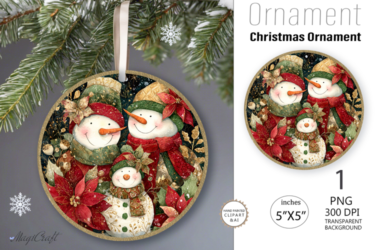 Snowman Christmas Ornament| Round Ornament sublimation print