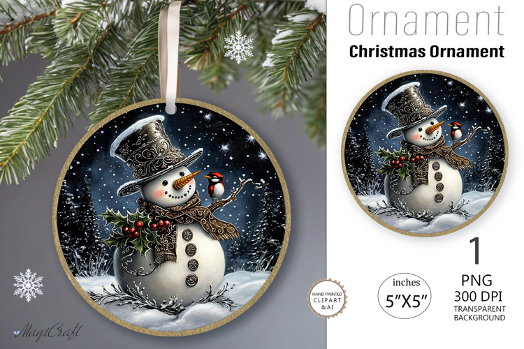 Snowman Christmas Ornament| Round Ornament sublimation print