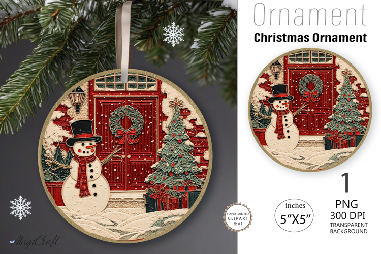 Snowman Christmas Ornament| Round Ornament sublimation print