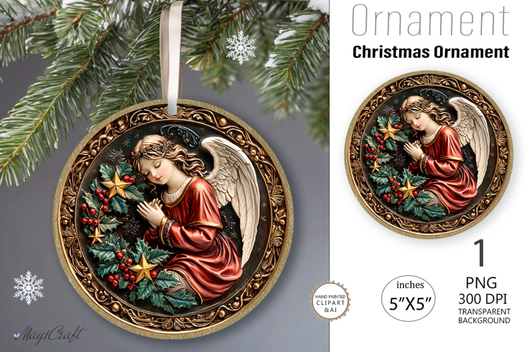 3D Christmas angel Round Ornament| Christmas angel vintage