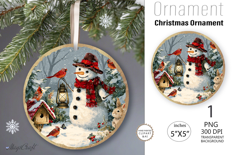 Snowman Christmas Ornament| Round Ornament sublimation print