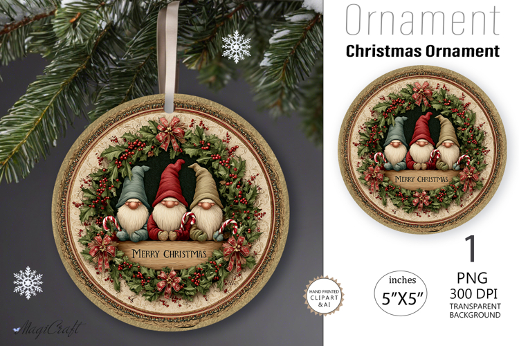 Christmas gnomes Ornament| Round Ornament sublimation print