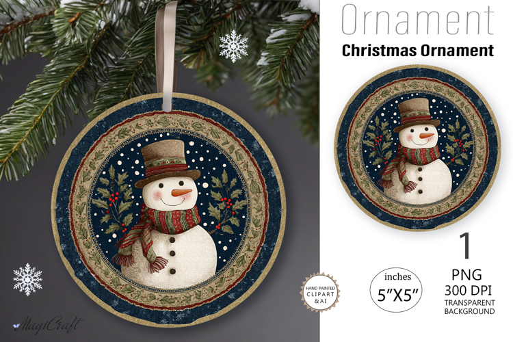 Snowman Christmas Ornament| Round Ornament sublimation print