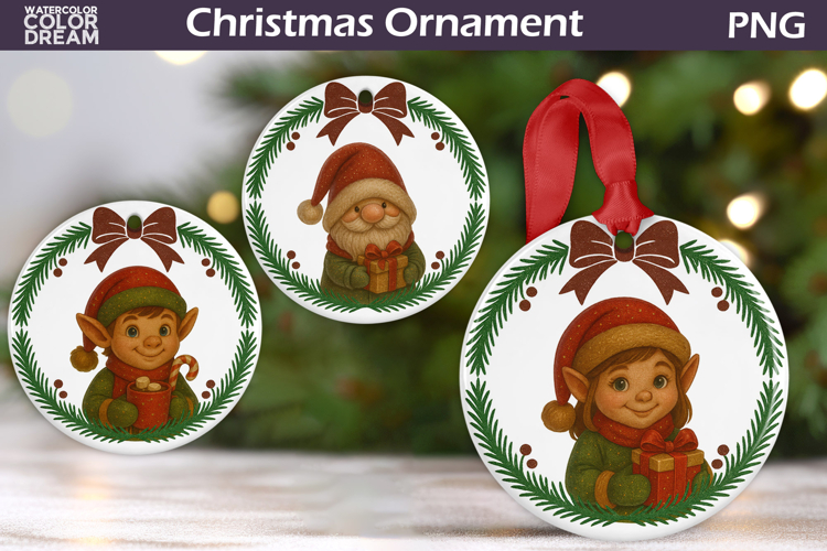 Vintage Christmas Ornament | Gnome Elf Christmas Sublimation