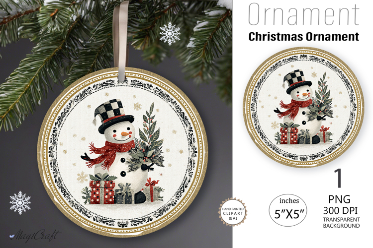 Snowman Christmas Ornament| Round Ornament sublimation print