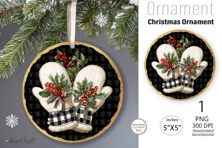 Knitted gloves Christmas Ornament|Round Ornament sublimation
