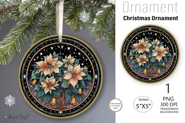 Christmas poinsettia vintage Ornament| Round Ornament