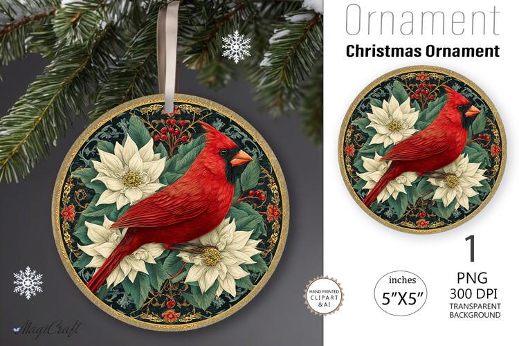 Red Cardinal Christmas Ornament| Round vintage Ornament bird