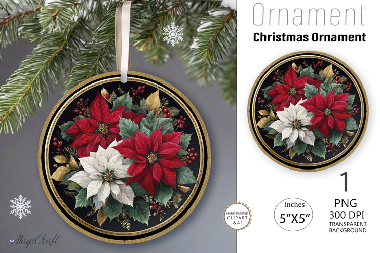 Christmas poinsettia vintage Ornament| Round Ornament