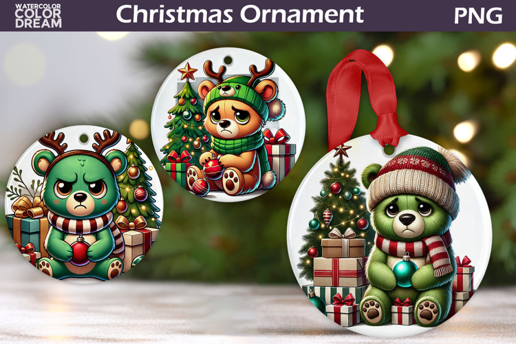 Green Grumpy Bear Ornament | Christmas Ornament Sublimation
