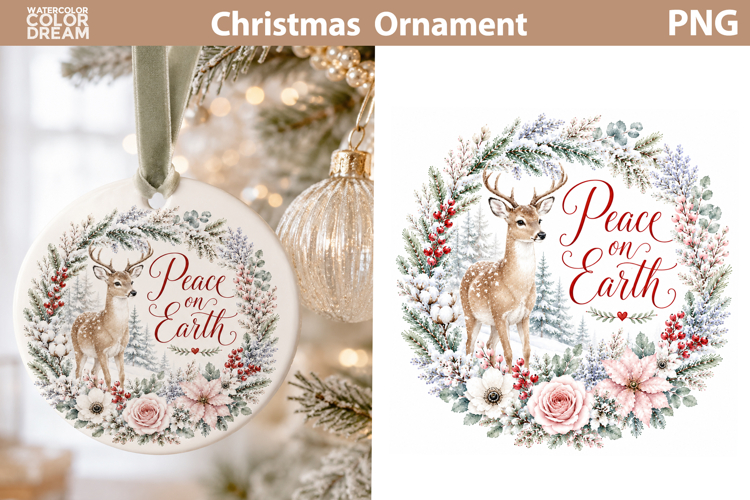 Peace on Earth Deer | Christmas Ornament Sublimation