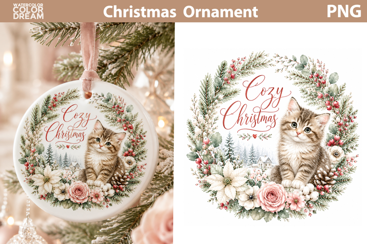 Christmas Ornament Sublimation | Cozy Christmas Kitten