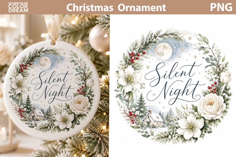 Silent Night Cottage | Christmas Ornament Sublimation