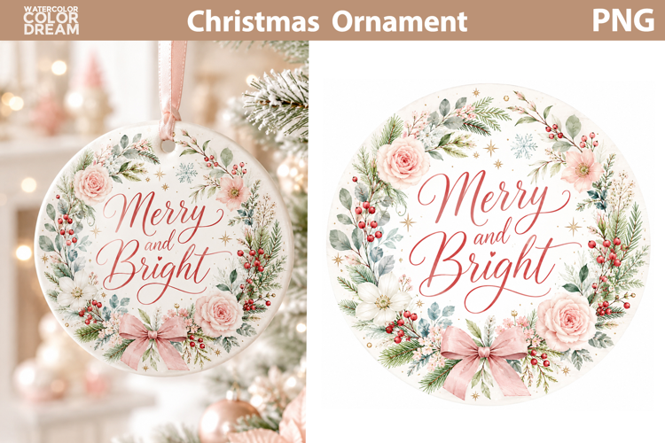 Merry and Bright Wreath | Christmas Ornament