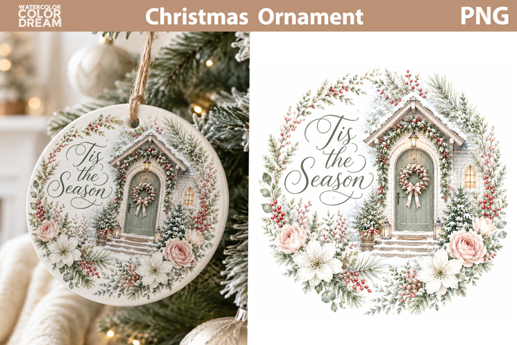 Tis the Season Cottage | Christmas Ornament Sublimation