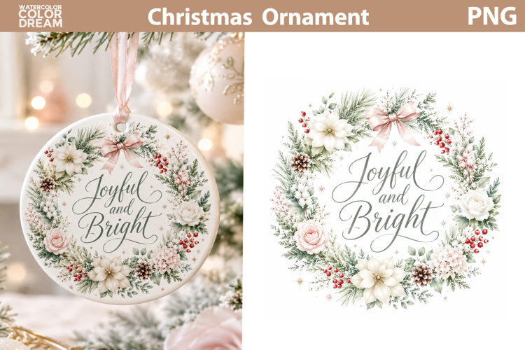 Joyful and Bright Wreath | Christmas Ornament Sublimation