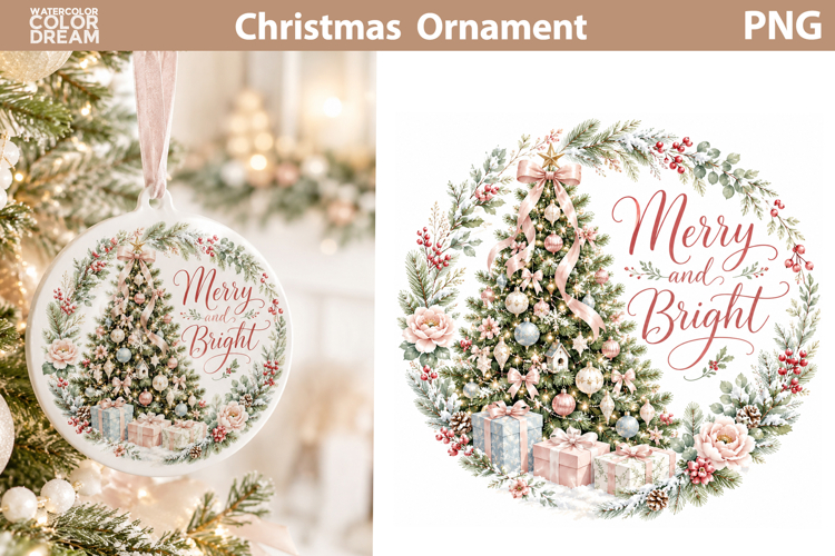 Merry and Bright | Christmas Ornament Sublimation