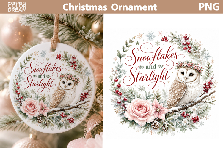 Watercolor Winter Owl | Christmas Ornament Sublimation