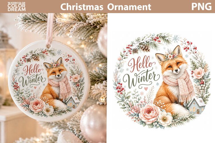 Christmas Fox Ornament | Winter Sublimation example image 1