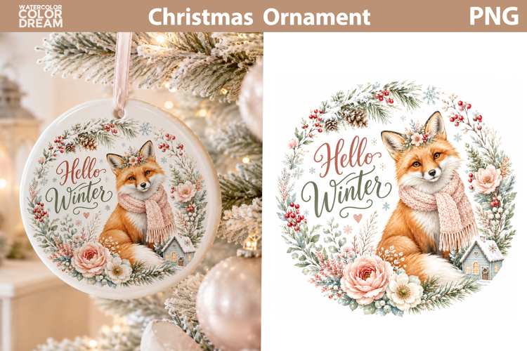 Christmas Fox Ornament | Winter Sublimation