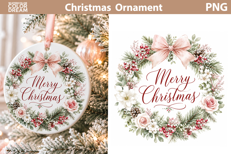 Floral Christmas Wreath | Ornament Sublimation