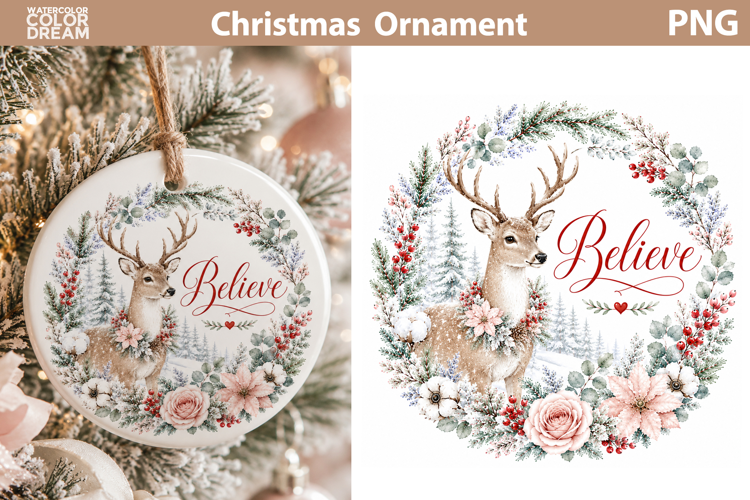 Christmas Deer Ornament | Believe Sublimation