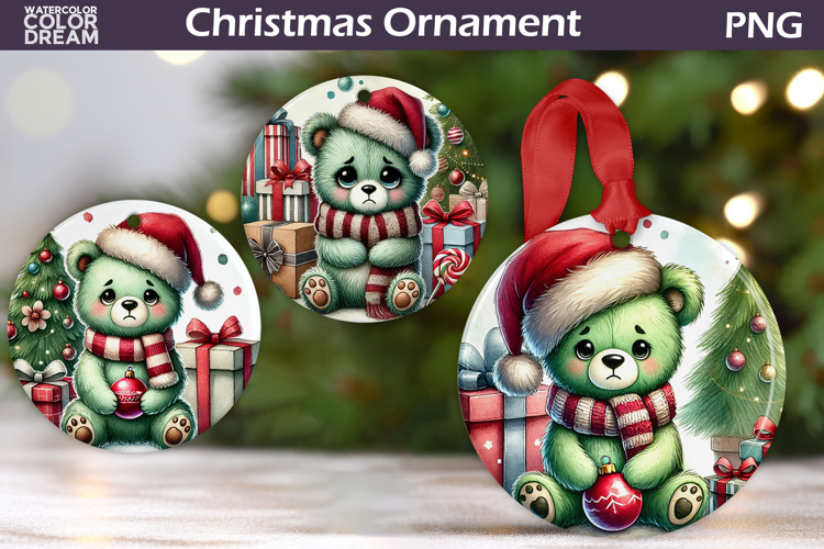 Green Grumpy Bear Ornament | Christmas Ornament Sublimation