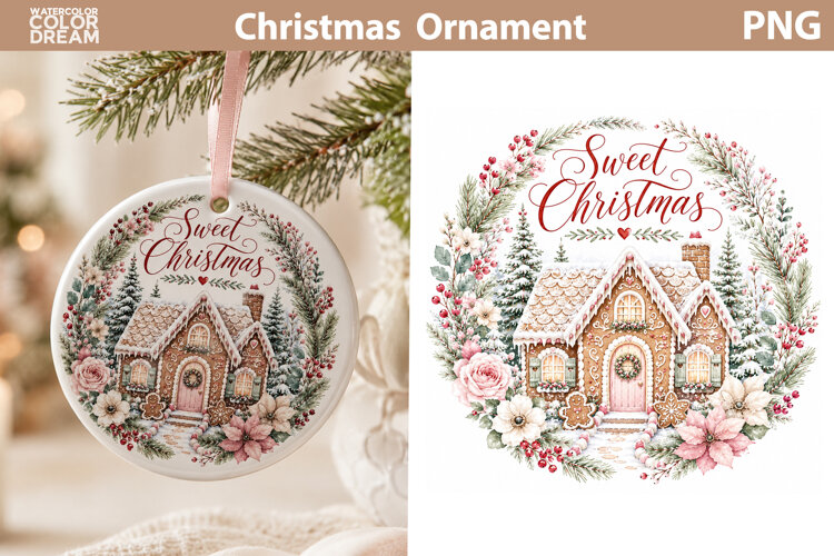 Gingerbread Christmas House | Ornament Sublimation example image 1