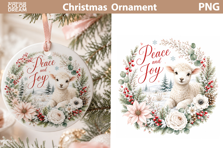 Christmas Lamb Ornament | Peace and Joy Sublimation