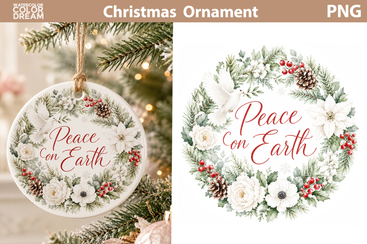 Peace on Earth Wreath | Christmas Ornament Sublimation
