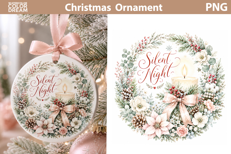 Silent Night Christmas Wreath | Ornament Sublimation