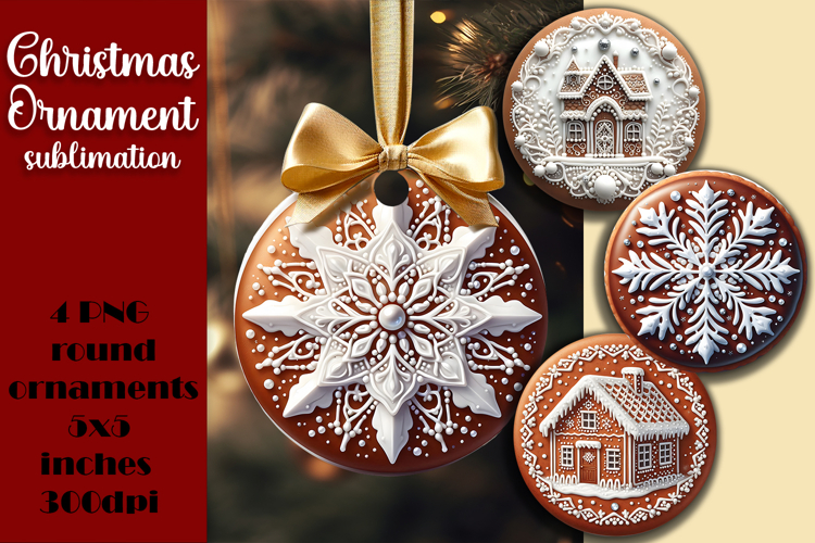 Gingerbread Christmas Ornament PNG Sublimation Design