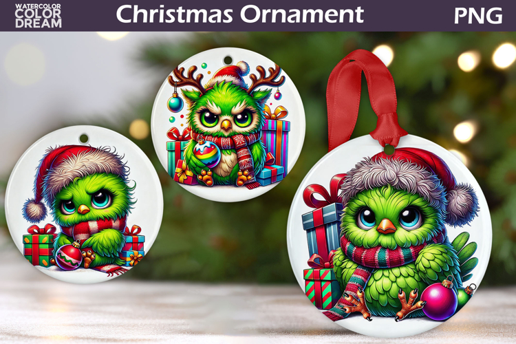 Green Grumpy Bird Ornament | Christmas Ornament Sublimation
