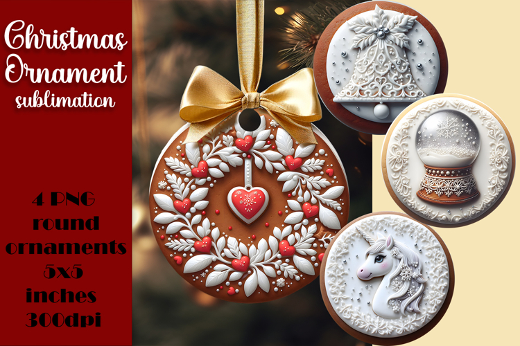 Gingerbread Christmas Ornament PNG Sublimation Design