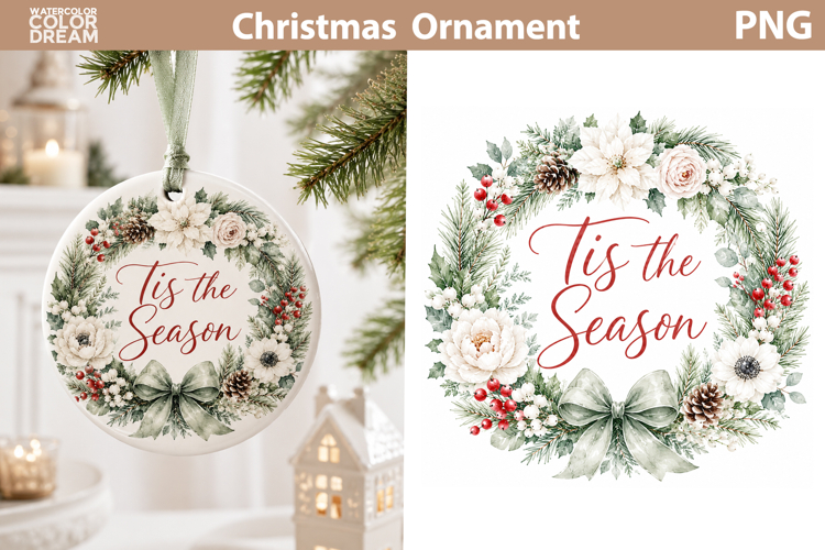 Christmas Bunny Wreath Art | Holiday Ornament Sublimation