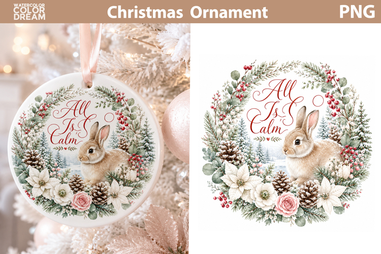 All Is Calm Bunny Art | Christmas Ornament Sublimation