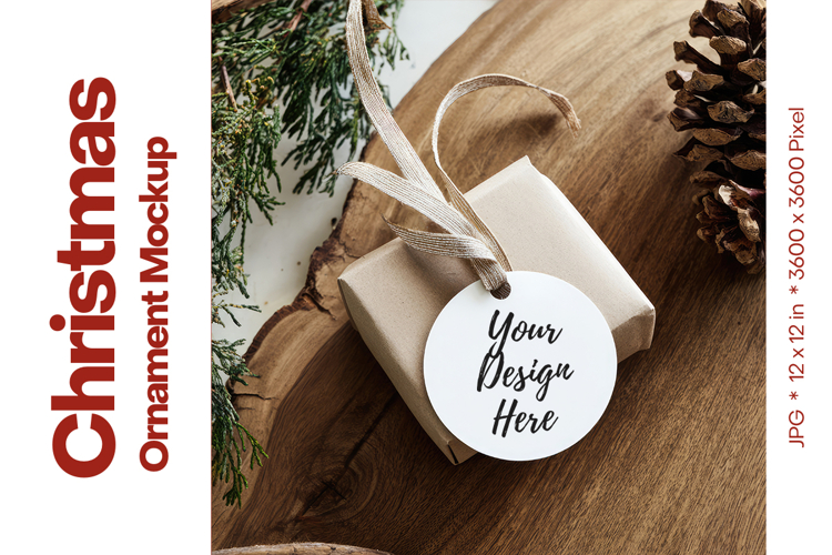 Christmas Ornament Mockup, Round White Ceramic Ornament_1