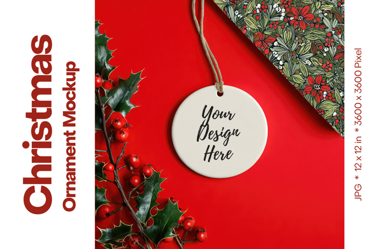 Christmas Ornament Mockup, Round White Ceramic Ornament_10