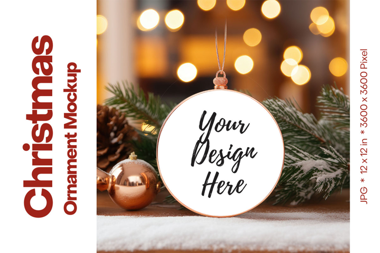 Christmas Ornament Mockup, Round White Ceramic Ornament_100