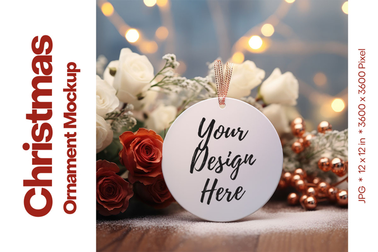 Christmas Ornament Mockup, Round White Ceramic Ornament_101