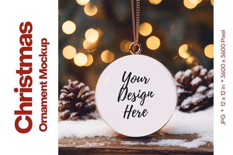 Christmas Ornament Mockup, Round White Ceramic Ornament_103