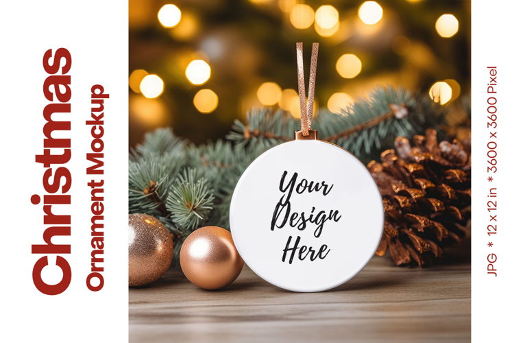 Christmas Ornament Mockup, Round White Ceramic Ornament_105