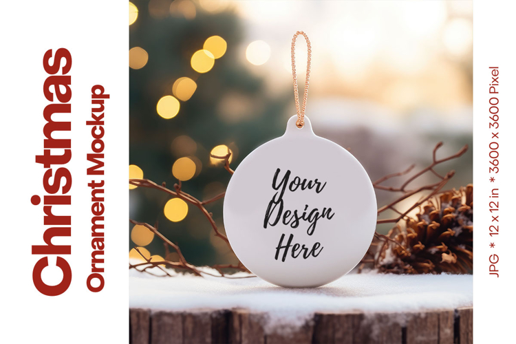 Christmas Ornament Mockup, Round White Ceramic Ornament_106