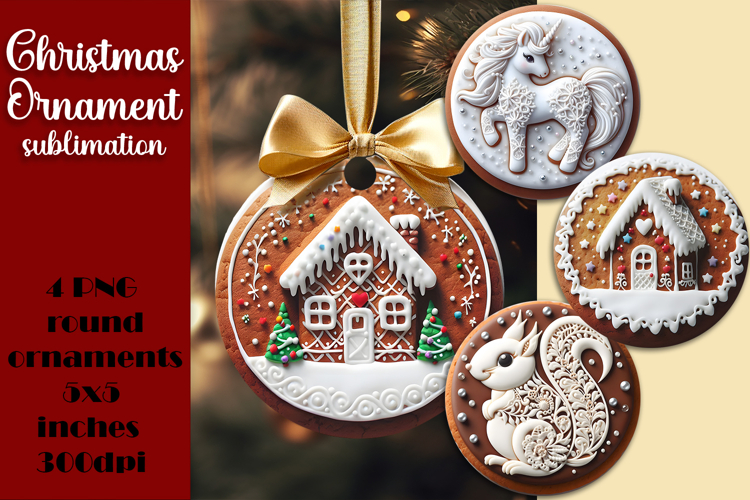 Gingerbread Christmas Ornament PNG Sublimation Design