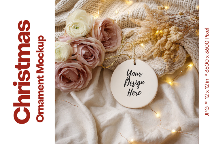 Christmas Ornament Mockup, Round White Ceramic Ornament_11