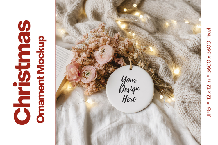 Christmas Ornament Mockup, Round White Ceramic Ornament_12
