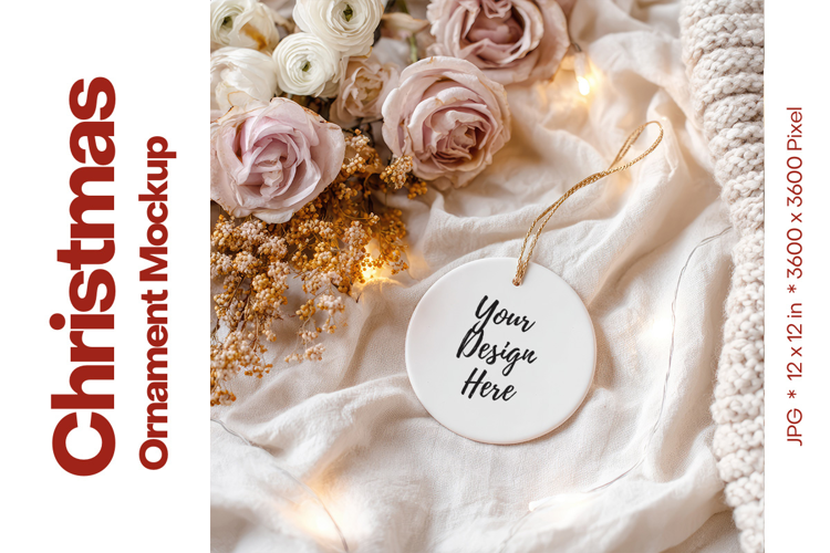 Christmas Ornament Mockup, Round White Ceramic Ornament_13