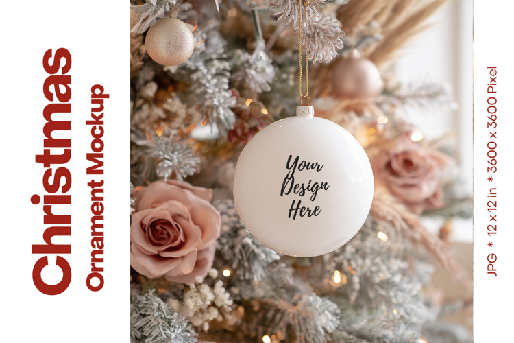 Christmas Ornament Mockup, Round White Ceramic Ornament_14